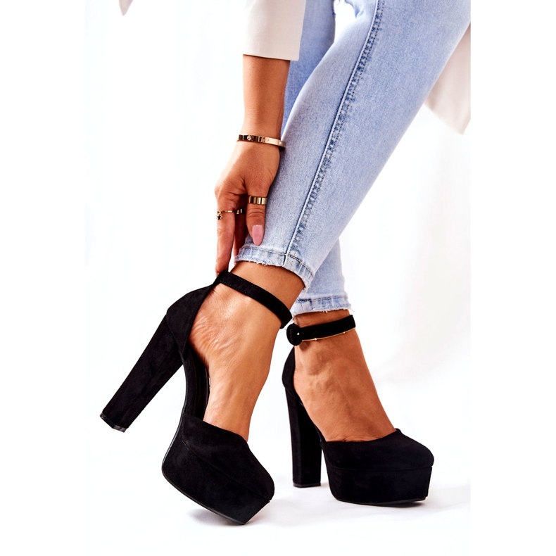 SEA Bomba de salto feminino com plataforma de camurça preta Netel preto 1