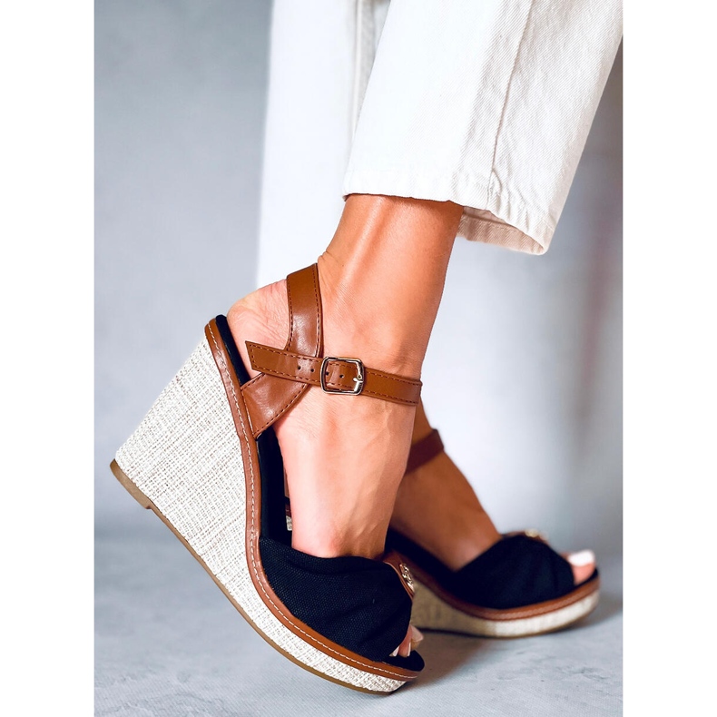 Leyla Sandália de cunha preta castanho 1