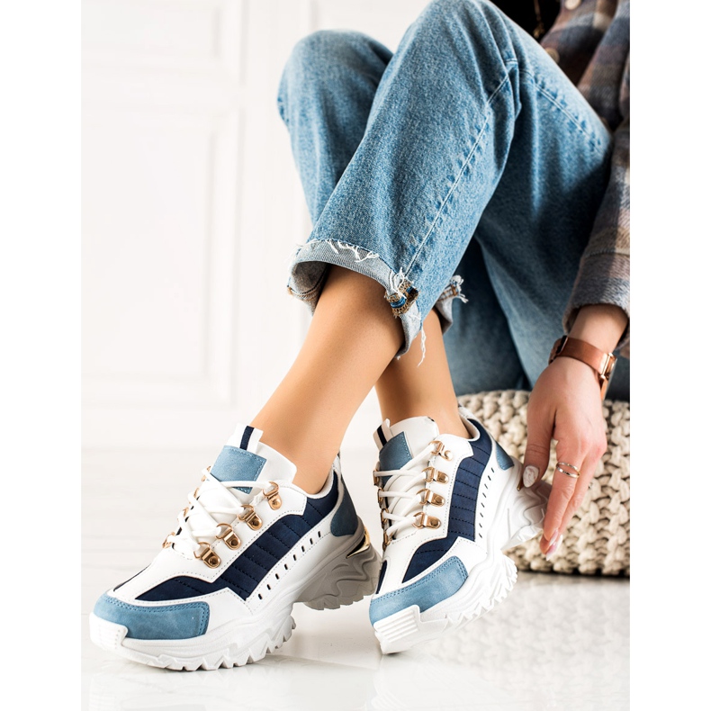 TRENDI Tênis coloridos elegantes branco azul 1