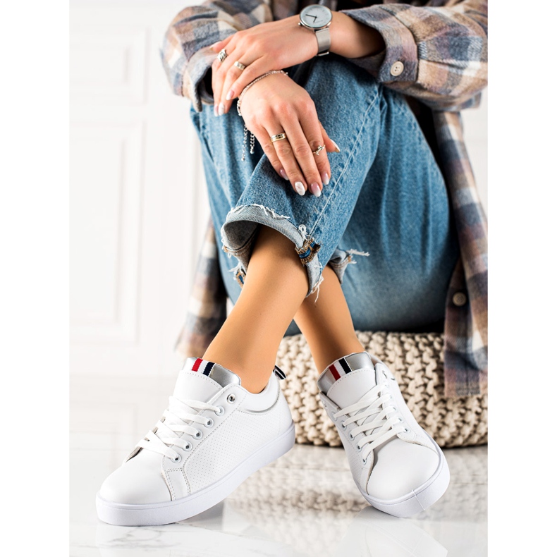 TRENDI Sapatos esportivos clássicos feitos de couro ecológico branco 1