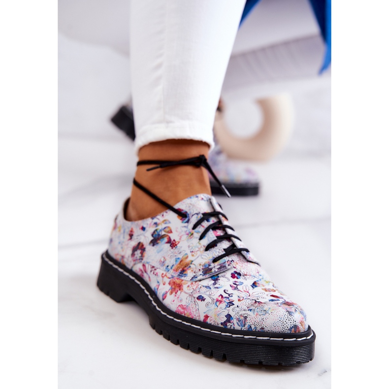 Sapatos femininos Oxfords Maciejka 4087A-38 de couro branco com flores multicolorido 2