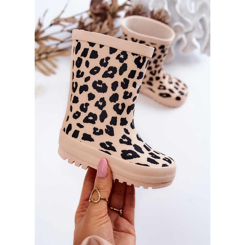 FR1 Botas de chuva infantil com estampa de leopardo babá bege 1