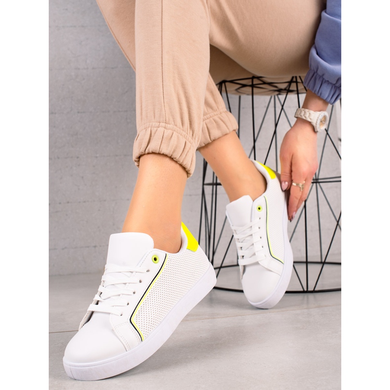 TRENDI Sapatos casuais com inserção de néon branco 1