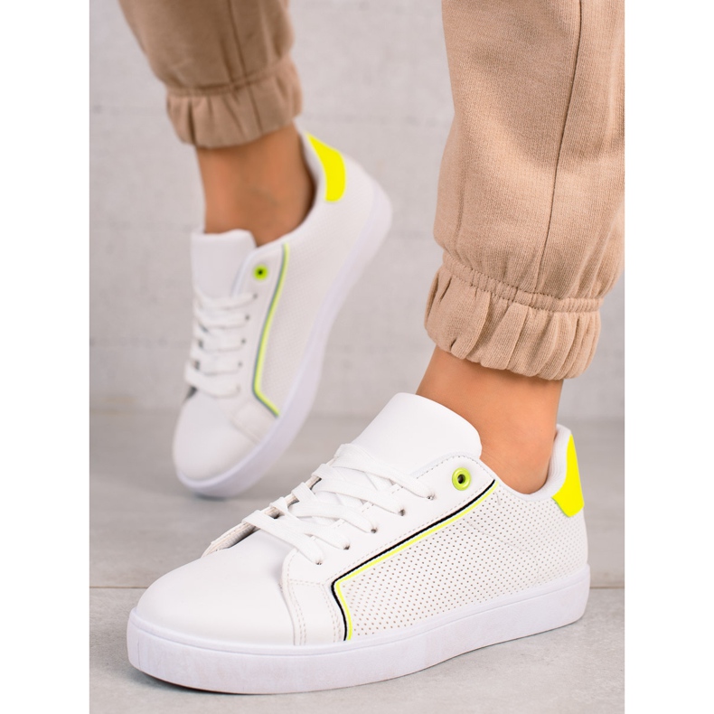 TRENDI Sapatos casuais com inserção de néon branco 2 TRENDI Sapatos casuais com inserção de néon branco 2