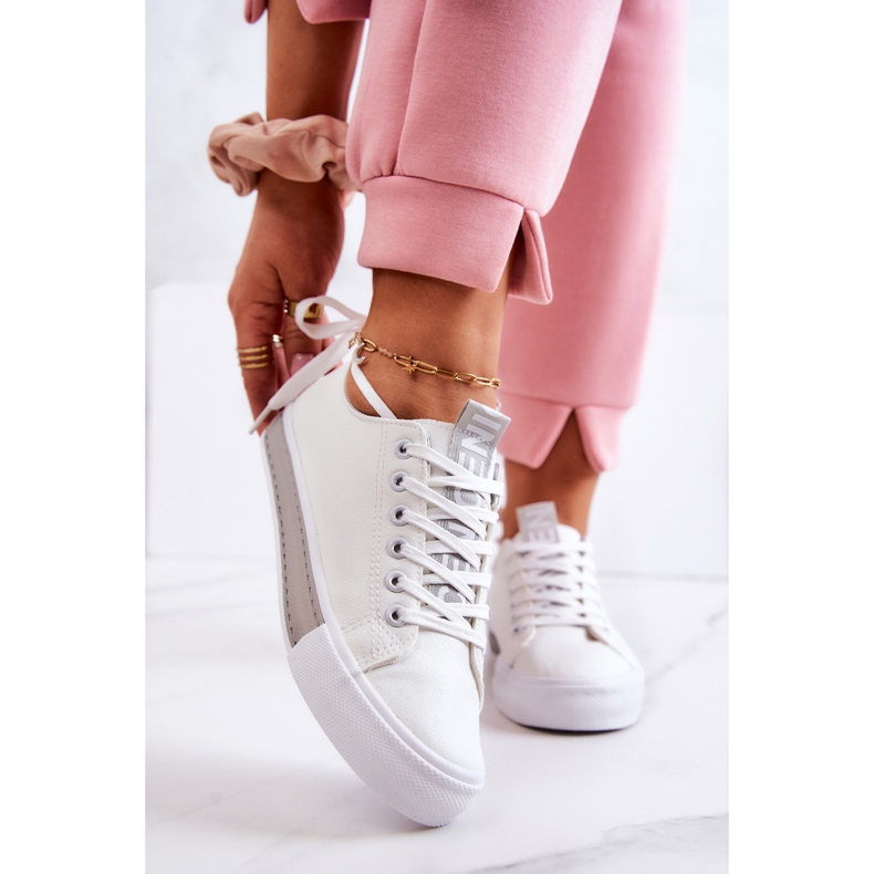 PS1 Tênis feminino de couro branco-cinza Mikayla 2