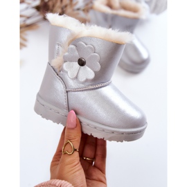 FR1 Botas de neve infantil com flor prata Bianca 1 FR1 Botas de neve infantil com flor prata Bianca 1