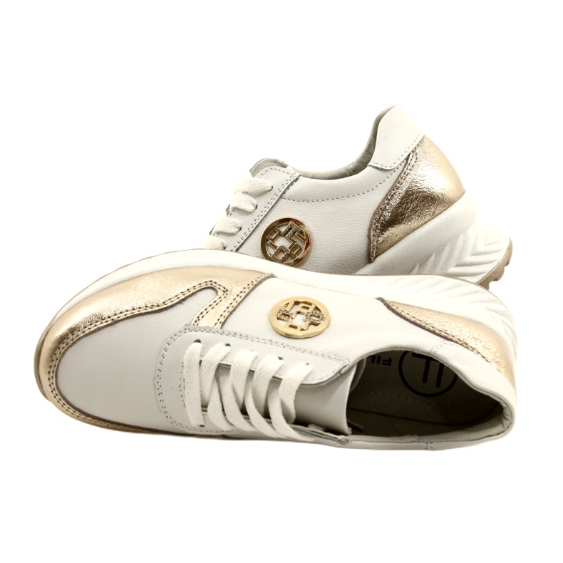 Tênis esportivo feminino amarrado Filippo DP3547 / 22 WH GO Branco dourado 9