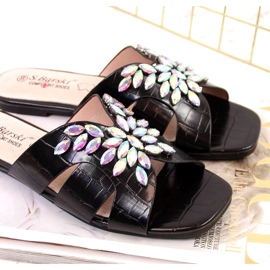 Chinelos pretos com pedras S. Bararski W OLI104 4