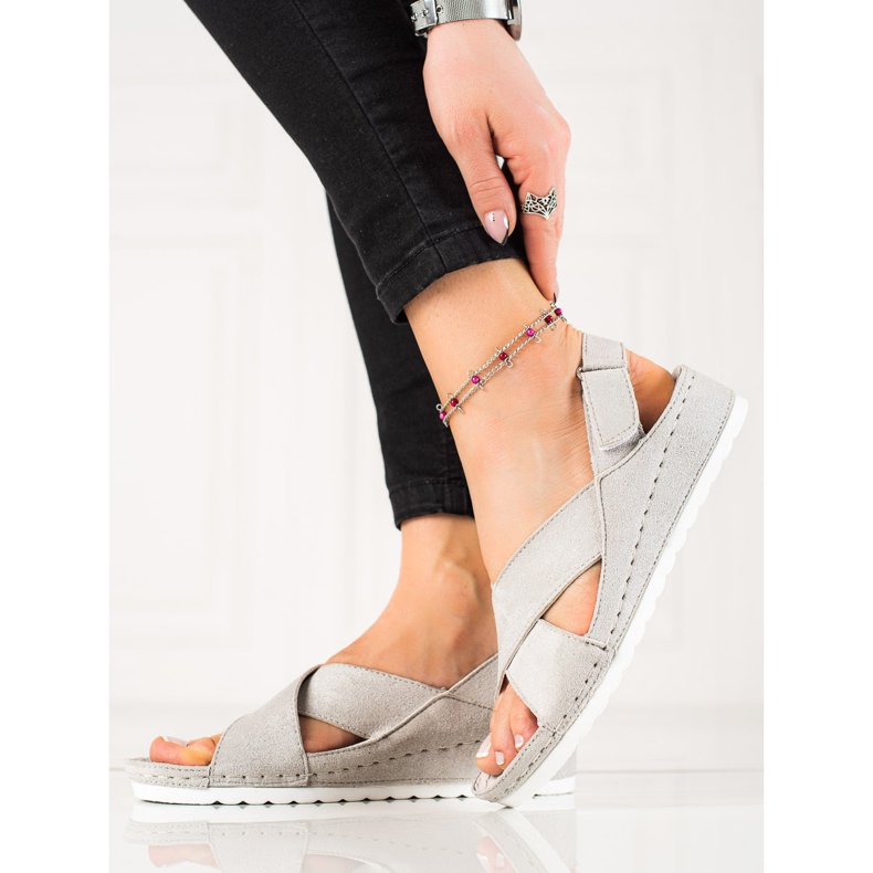 Sandálias de camurça com velcro VINCEZA cinza 2