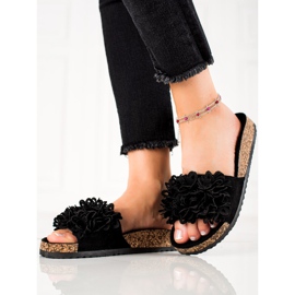 Chinelos Pretos Com Flores VINCEZA 1