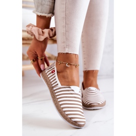 Alpercatas femininas Big Star slip-on Stripes FF276029 Bege branco 2