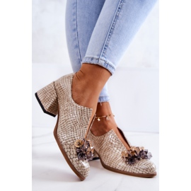 PA2 Salto alto de couro elegante com decoração bege Delaver 2