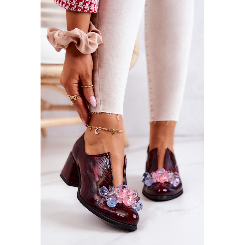 PA2 Salto alto de couro elegante com decoração Borgonha Delaver vermelho 2