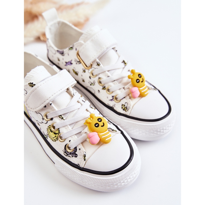 Vinceza Tênis infantil com renda branca com estampa de velcro branco 2