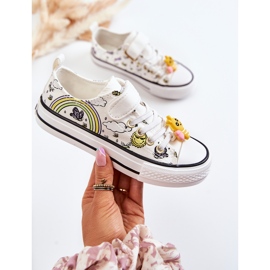 Vinceza Tênis infantil com renda branca com estampa de velcro branco 1