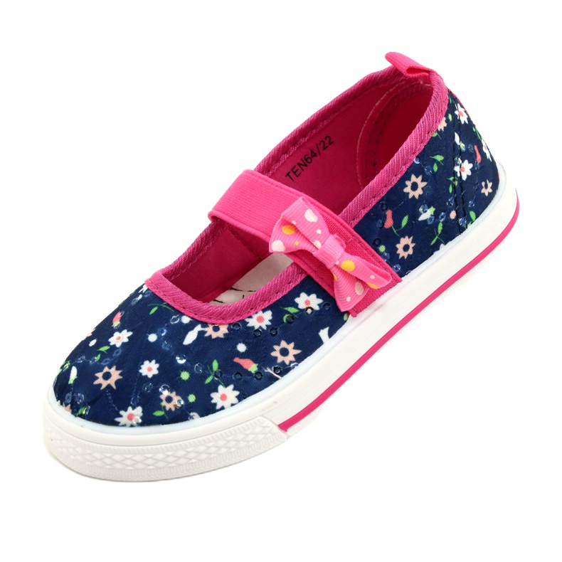 American Club Ballerinas de meninas tênis com um arco ten64/22 em flores azul azul 3