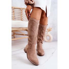 S.Barski Botas Femininas de Camurça Openwork Bege Thessie 2