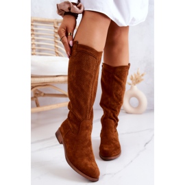 S.Barski Botas femininas de camurça a céu aberto Camel Thessie marrom 1