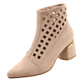 M.Daszyński Botas vazadas femininas Daszyński MR2168A-3 camurça Bege 3