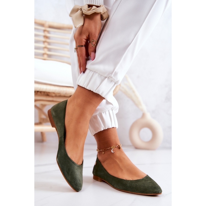 Bailarinas Femininas de Camurça Maciejka 04100-45 Cáqui verde 2