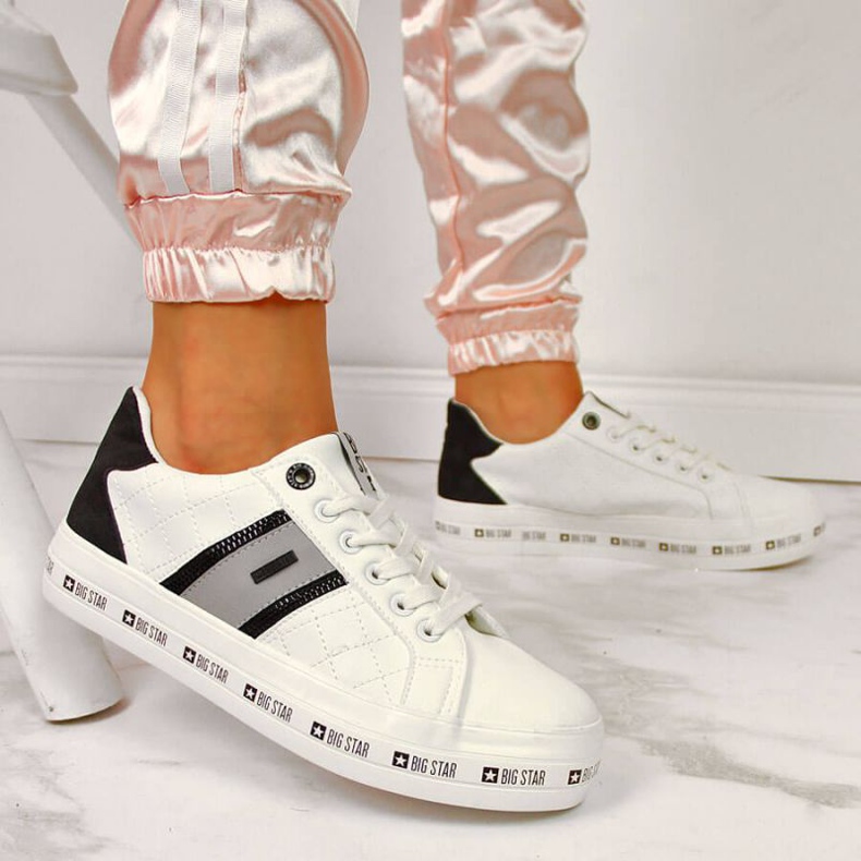 Tênis cano baixo na plataforma Big Star W II274071 branco preto cinza 2