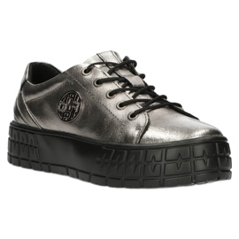 Filippo Tênis de couro estiloso DP3528/22 GN Gun Metal marrom prata 5