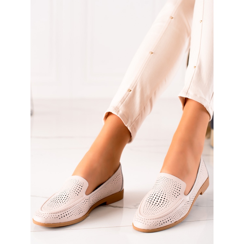 Goodin Mocassim de couro com padrão a céu aberto bege 1