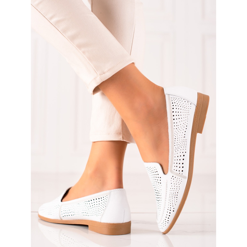 Goodin Mocassim de couro com padrão a céu aberto branco 1