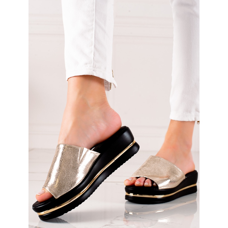 Goodin Chinelos brilhantes na plataforma dourado 1