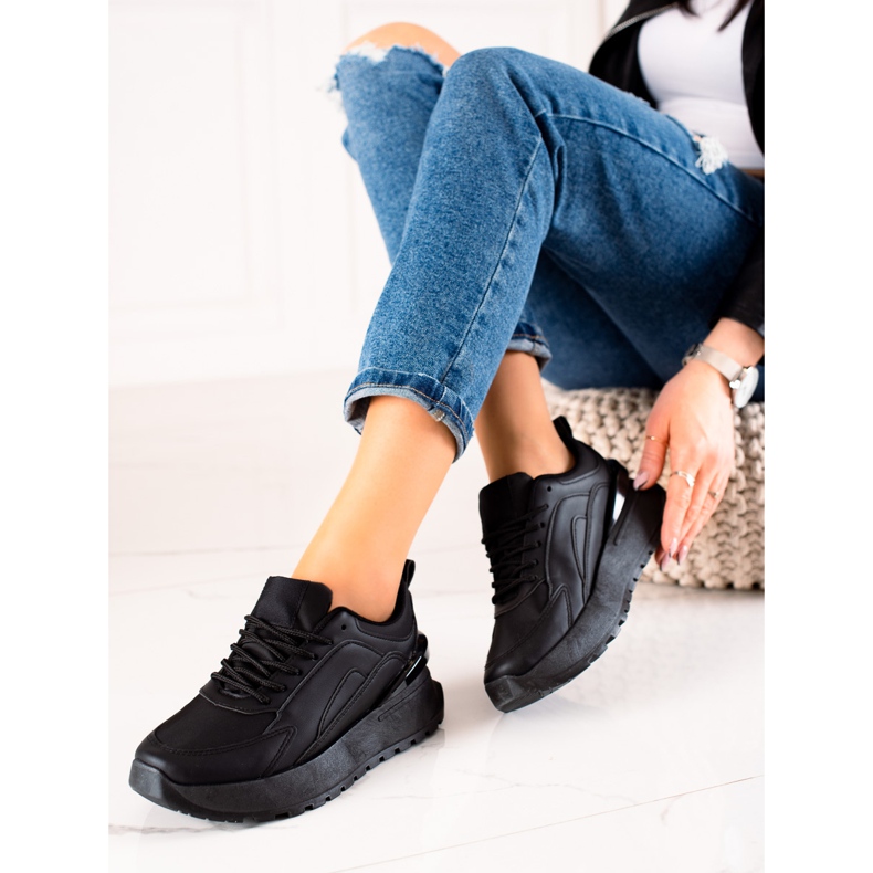 TRENDI Tênis de couro ecológico preto 1