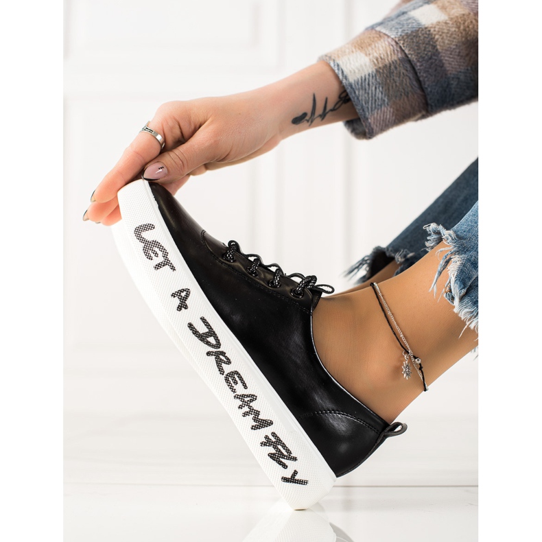 Goodin Tênis com moda de couro ecológico preto 1 Goodin Tênis com moda de couro ecológico preto 1