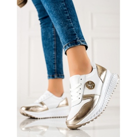 Filippo Tênis Clássico de Couro branco dourado 1