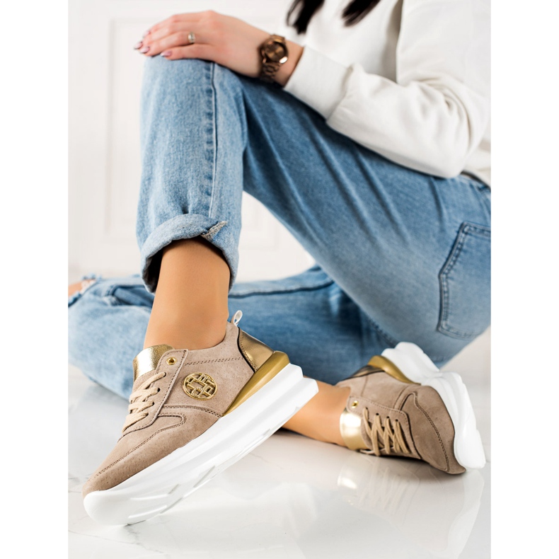 Filippo Tênis de couro elegante bege marrom 1