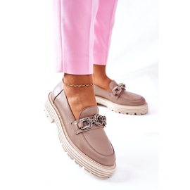 Mocassins Brogues Femininos de Couro Bege Escuro Laura Messi 2383 3