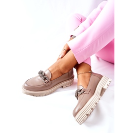 Mocassins Brogues Femininos de Couro Bege Escuro Laura Messi 2383 5