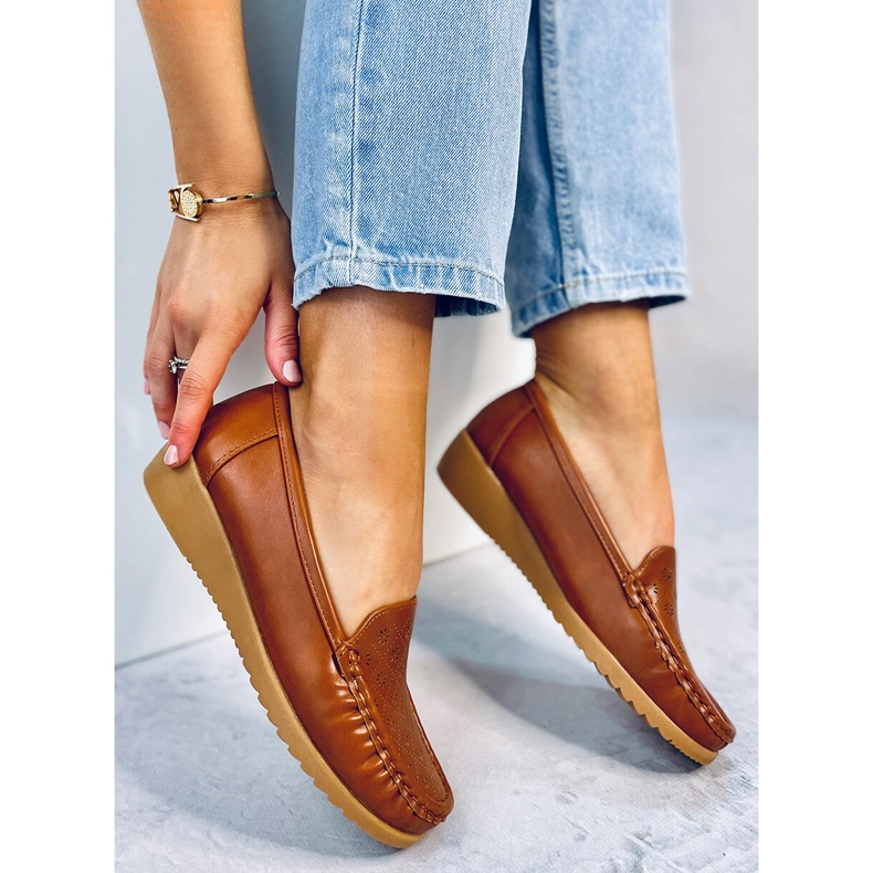 Mocassins femininos Cukki Camel a céu aberto castanho 1