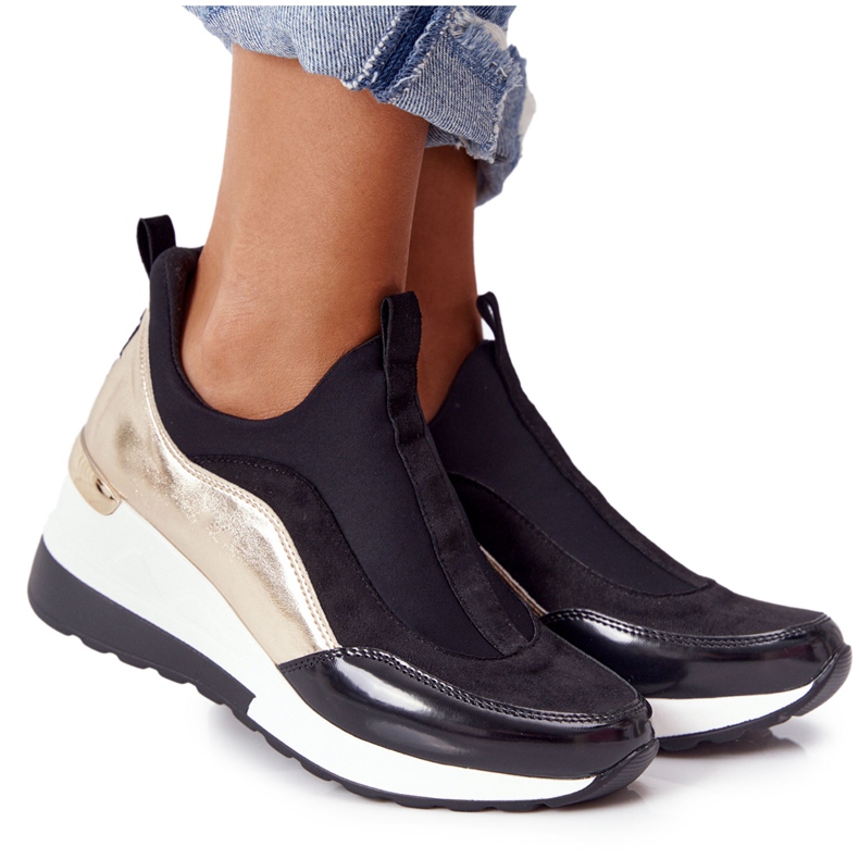 Tênis de cunha evento 21PB35-4000 preto dourado 3