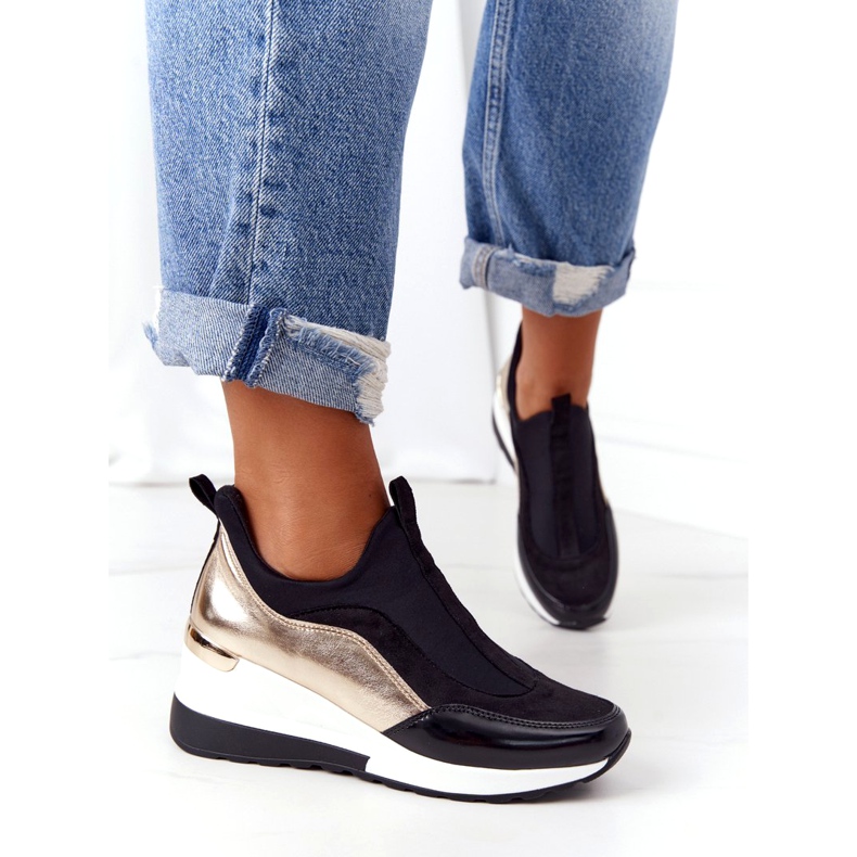 Tênis de cunha evento 21PB35-4000 preto dourado 2