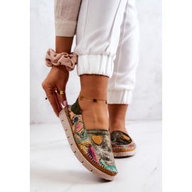 Mocassins femininos de couro Maciejka 05434-09 verde multicolorido 1