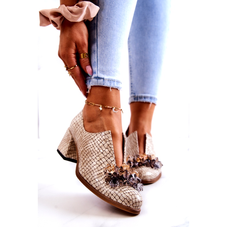 PA2 Salto alto de couro elegante com decoração bege Delaver 1