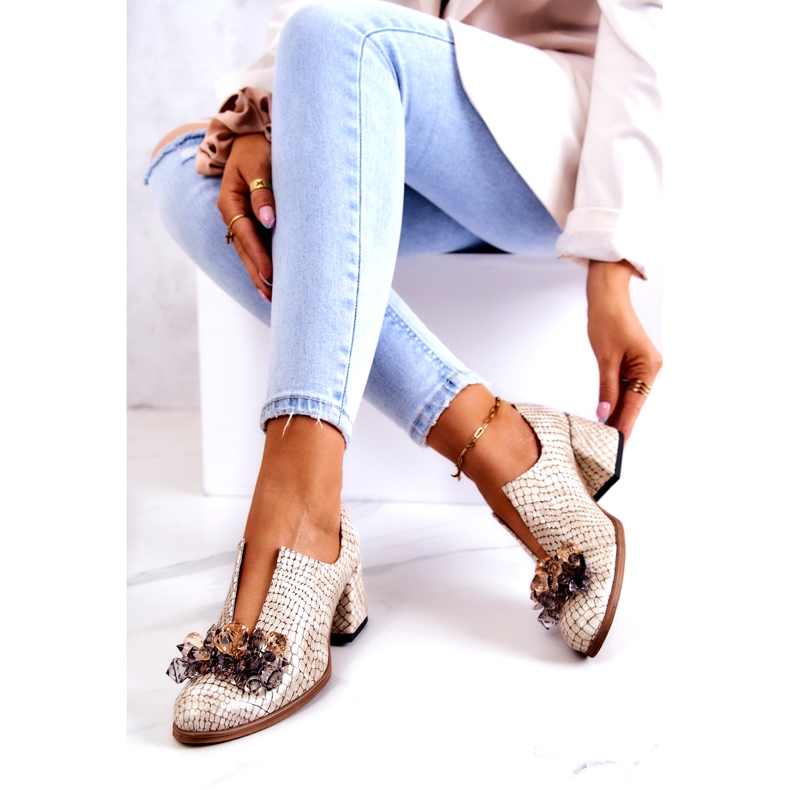 PA2 Salto alto de couro elegante com decoração bege Delaver 4