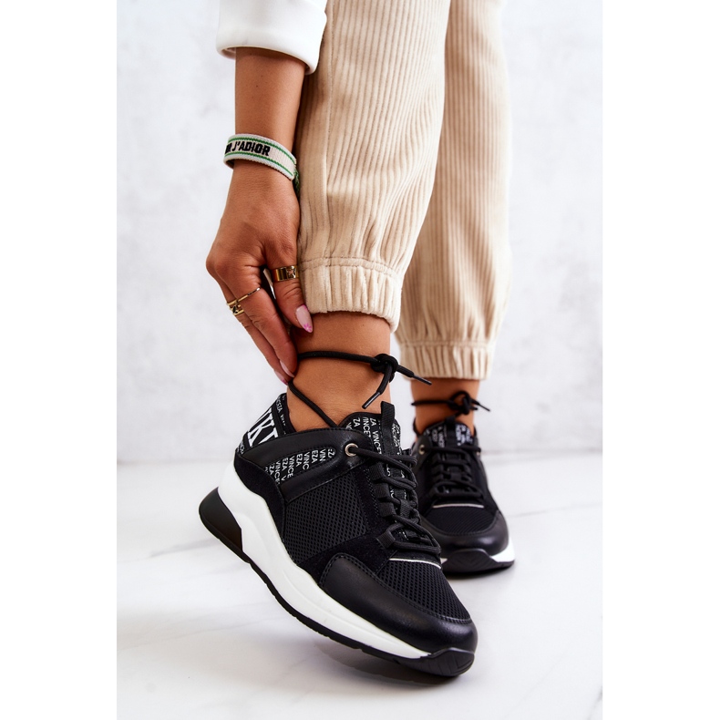 Vinceza Tênis esportivos em cunha preta Lorey preto 1