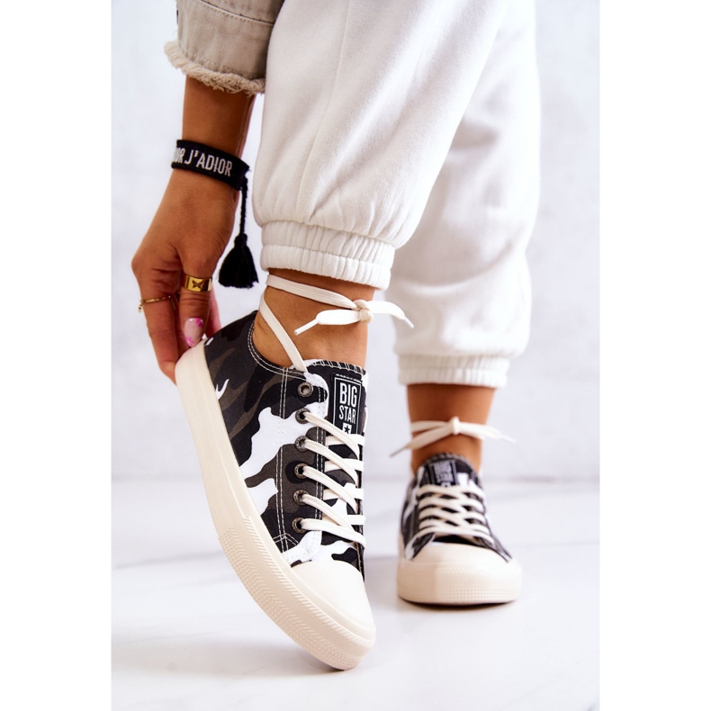 Big Star Tênis feminino material camuflado grande estrela JJ274237 branco-cinza 1