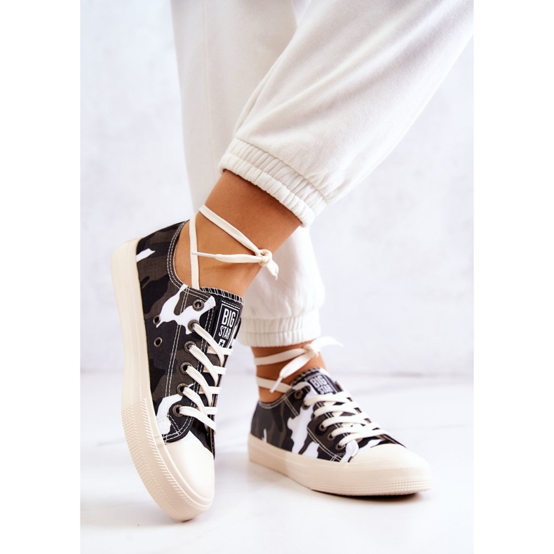 Big Star Tênis feminino material camuflado grande estrela JJ274237 branco-cinza 2