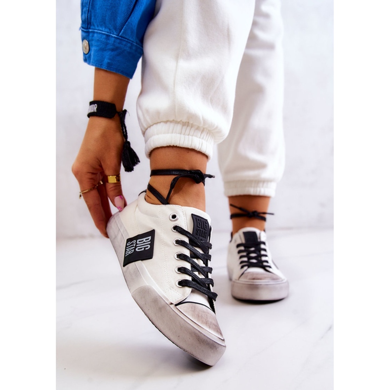Tênis feminino Big Star JJ274350 Tênis branco e preto 1
