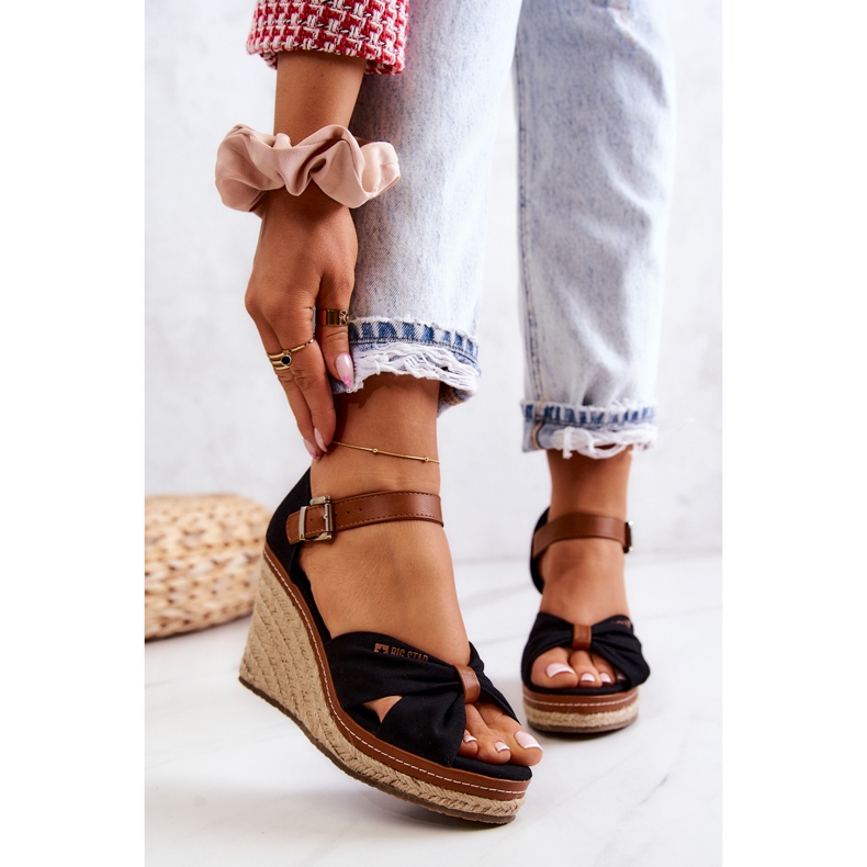 Sandálias femininas em cunha Big Star JJ274937 preta preto 2