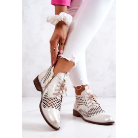 Botas de couro vazado Nicole 2704/004 branco e dourado 2