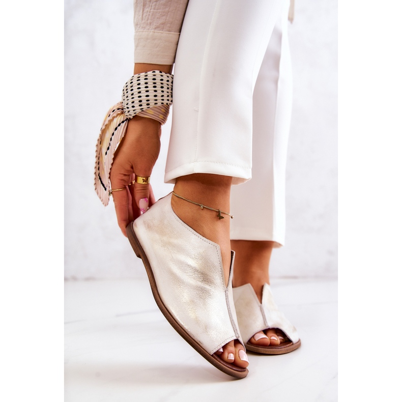 Sapatos de couro com zíper Nicole 2718/004 Branco e Dourado 1