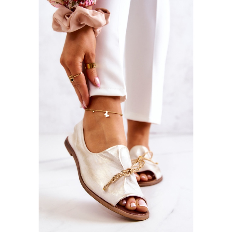 Bailarinas Femininas de Couro Nicole 2660/004 Ouro Branco 1
