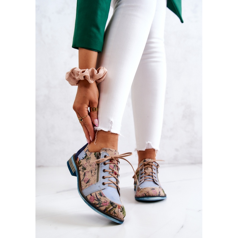 Sapatos femininos de couro com flores Maciejka 5096A-34 azul multicolorido 1